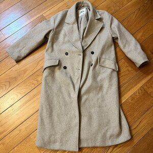 Zara long gray coat double buttons with pockets XS